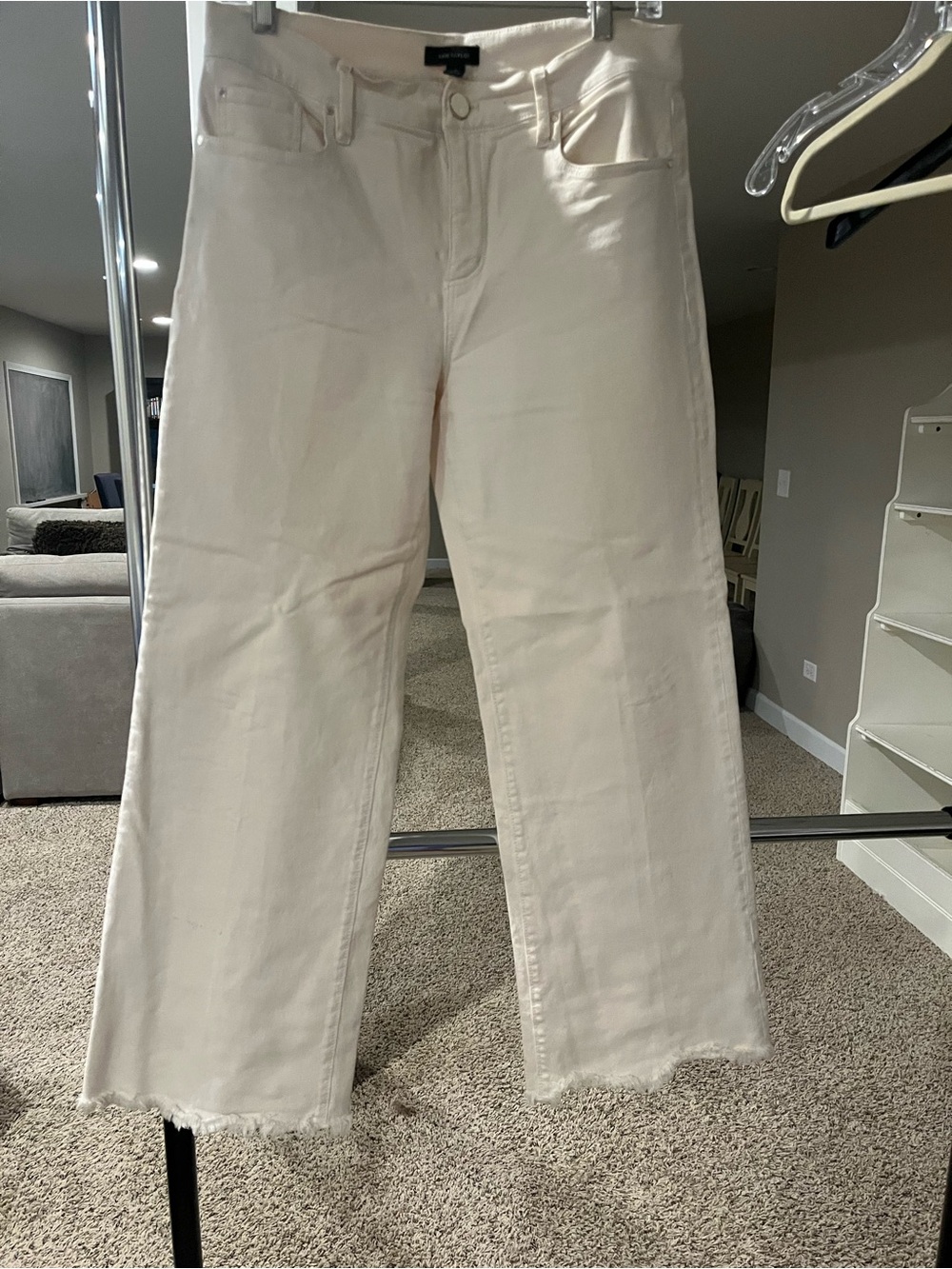 Ann Taylor Cream Wide-Leg Raw Hem Jeans